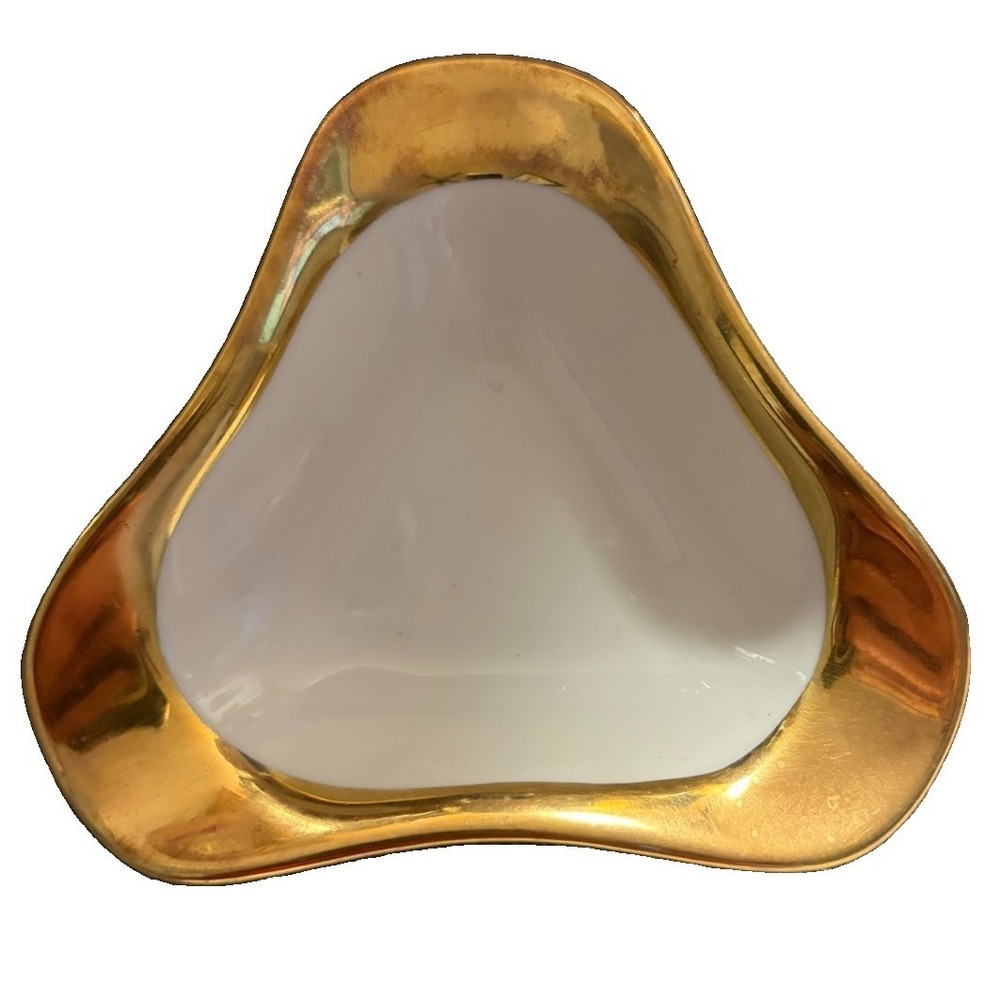 Vintage Seltmann Weiden Bavaria Porcelain Triangular Dish Gold Trim MCM Atomic